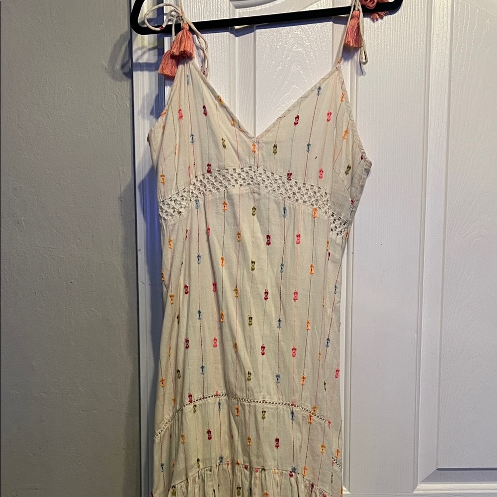 Lovestitch Cream Midi Dress with Multicolor Embroidery